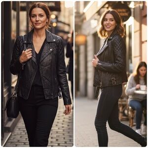 All Saints Women's Black Walker Quilted Leather Motorcycle Moto Jacket UK6 US2